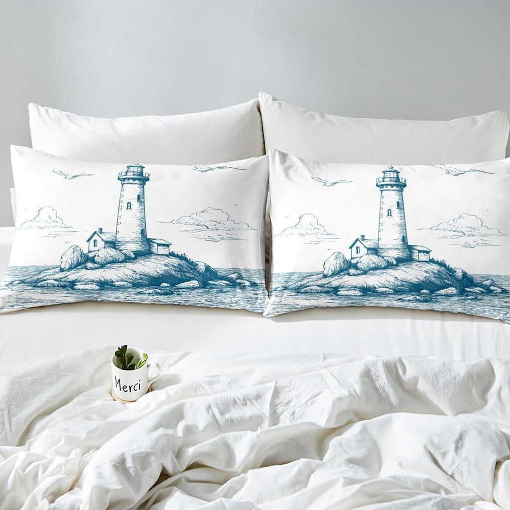 Erosebridal Lighthouse Fitted Sheet Twin Size Nautical Bedding Set Sea Wave