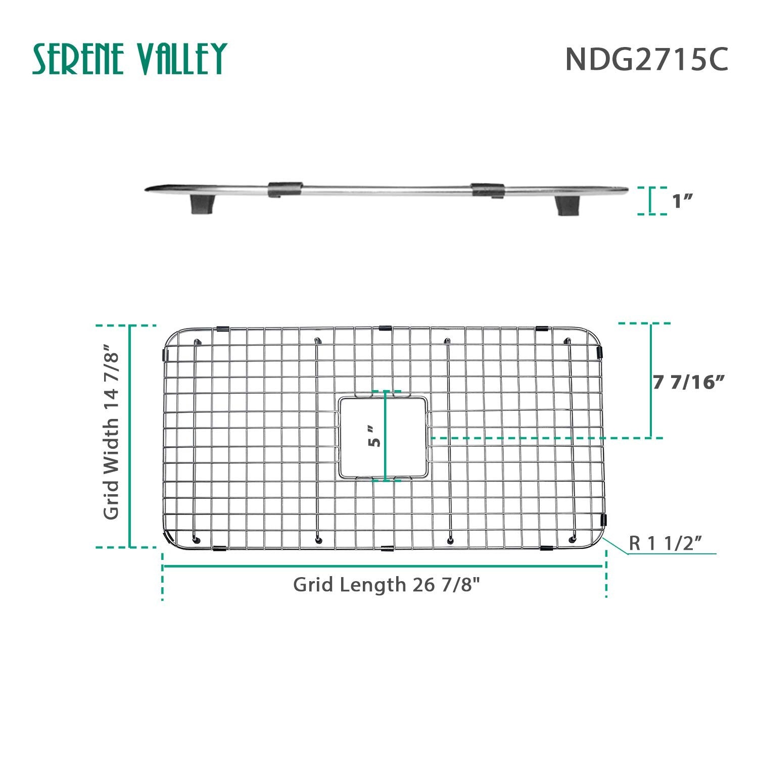 Serene Valley Sink Bottom Grid 26-7/8 X 14-7/8 Centered Drain Corner Radius