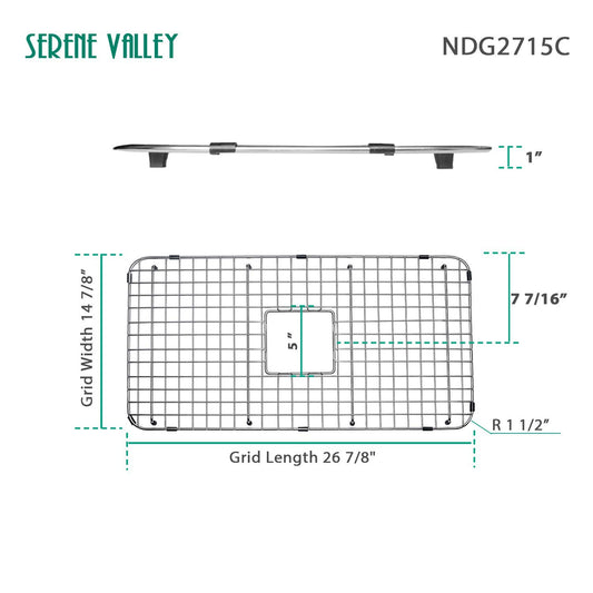 Serene Valley Sink Bottom Grid 26-7/8 X 14-7/8 Centered Drain Corner Radius