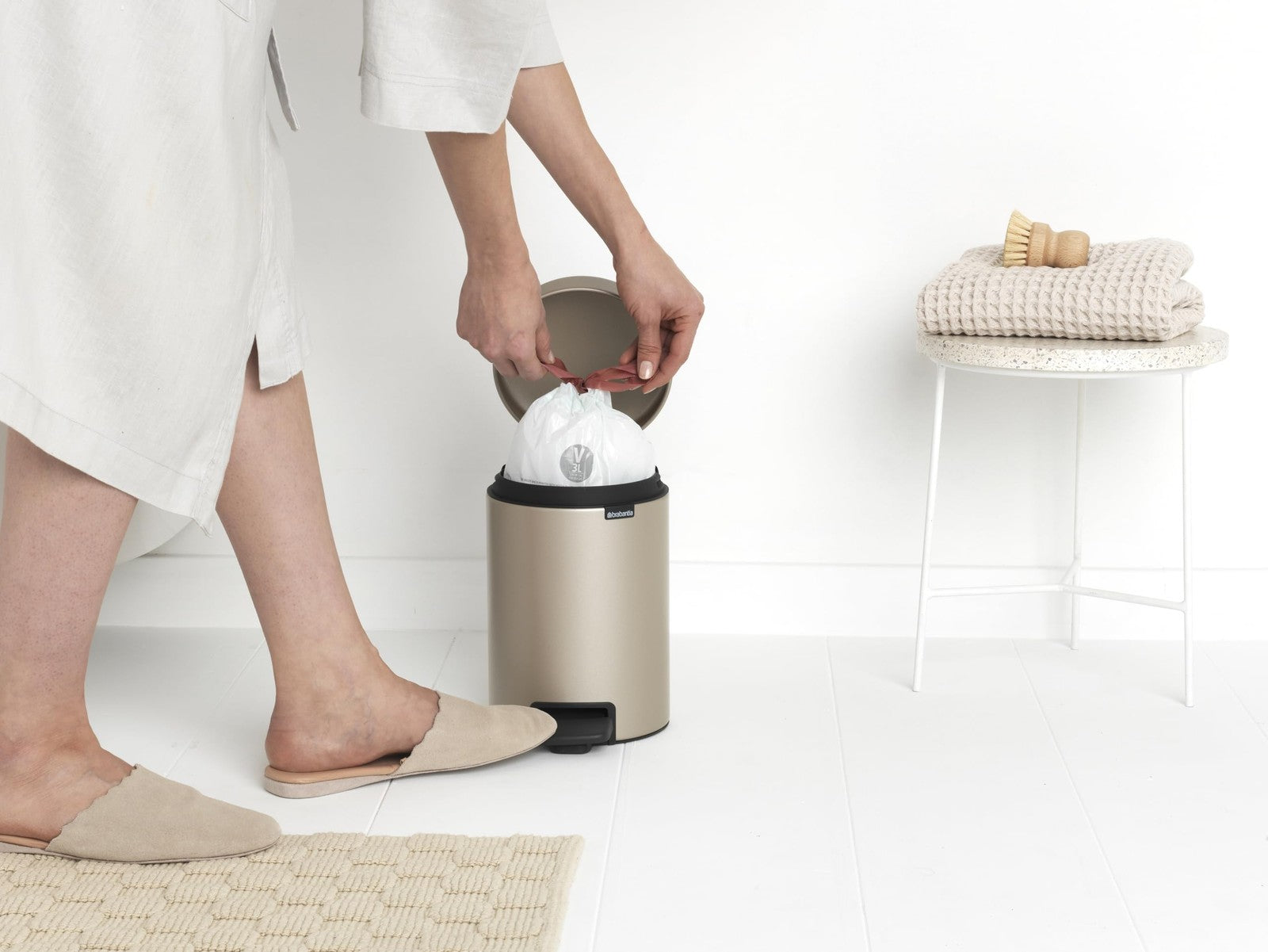 Brabantia Step-On Xs Trash Can Metallic Gold 0.8 Gallon / 3L Bathroom Bedroom