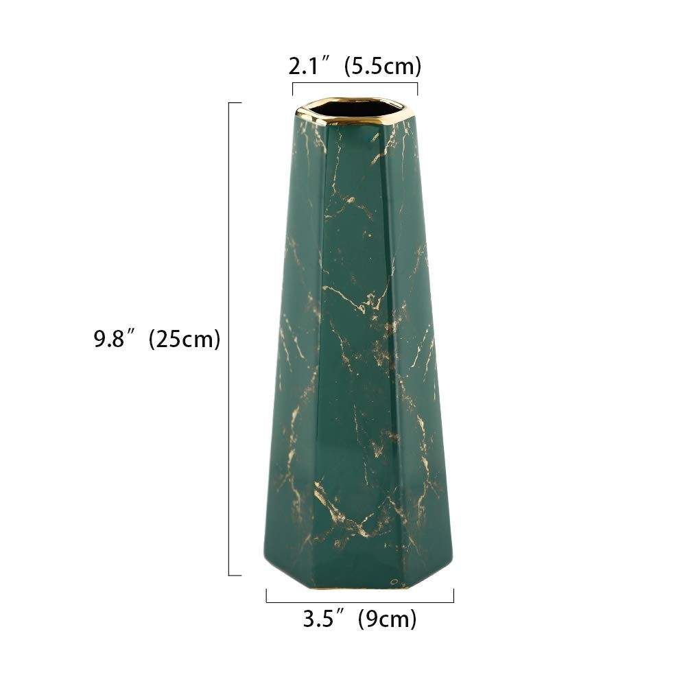Hchlqlz 10Inch Green Gold Finish Marble Ceramic Flower Vase Home Decor Vase And