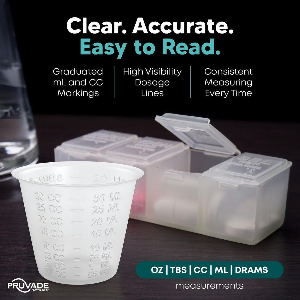 2000 Pack - 1 Oz. Pruvade Disposable Medicine Cups Graduated Dosage Lines For