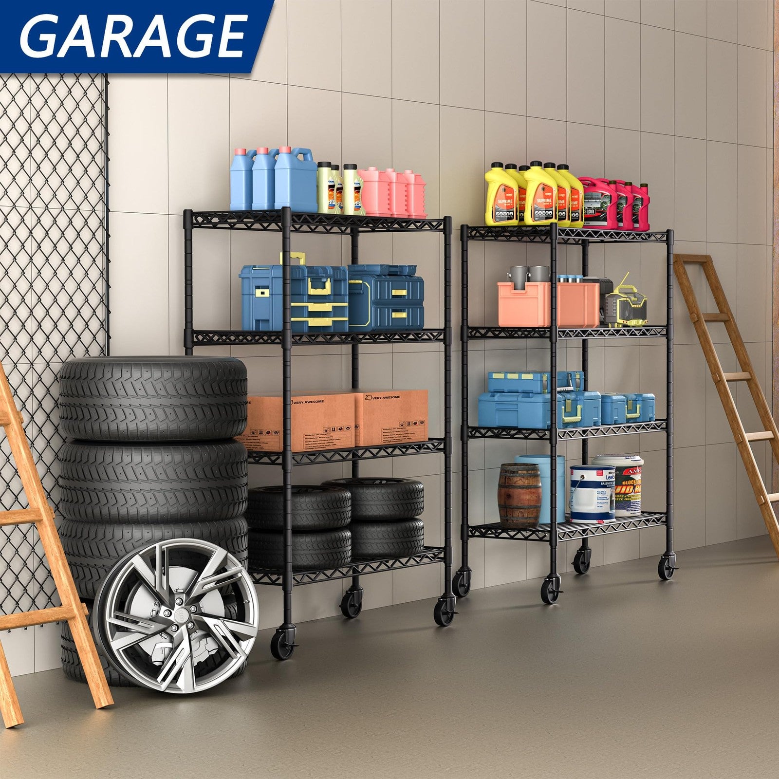 Soywey 4-Shelf Adjustable Heavy Duty Storage Shelving Unit On 4 Wheel Casters