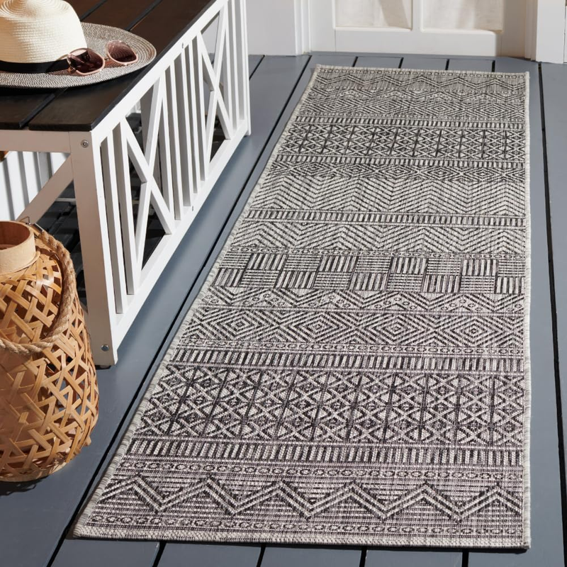 Safavieh Washable Rug Outdoor Courtyard Collection - 23 X 67 Runner Black Grey