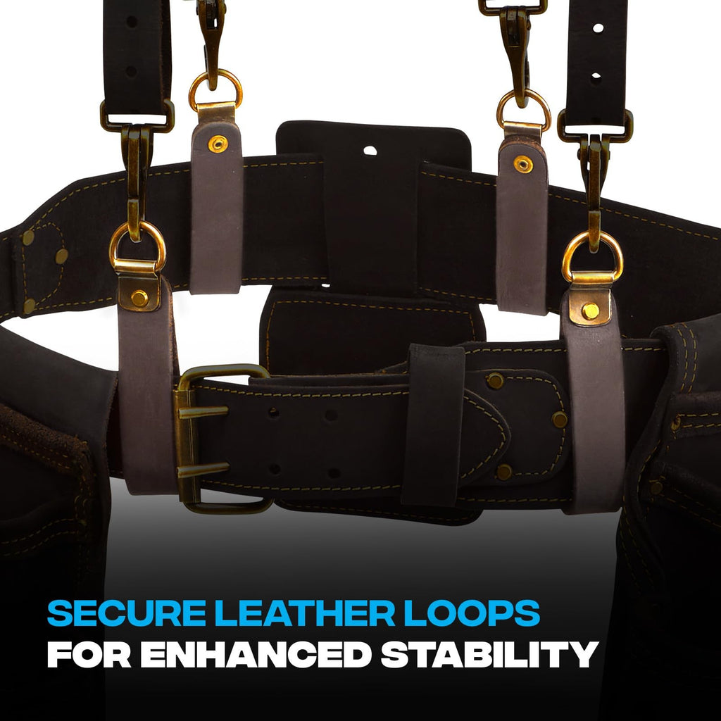 Ox Tools Pro Oil Tanned Leather Tool Belt Suspenders For Men - Heavy Duty