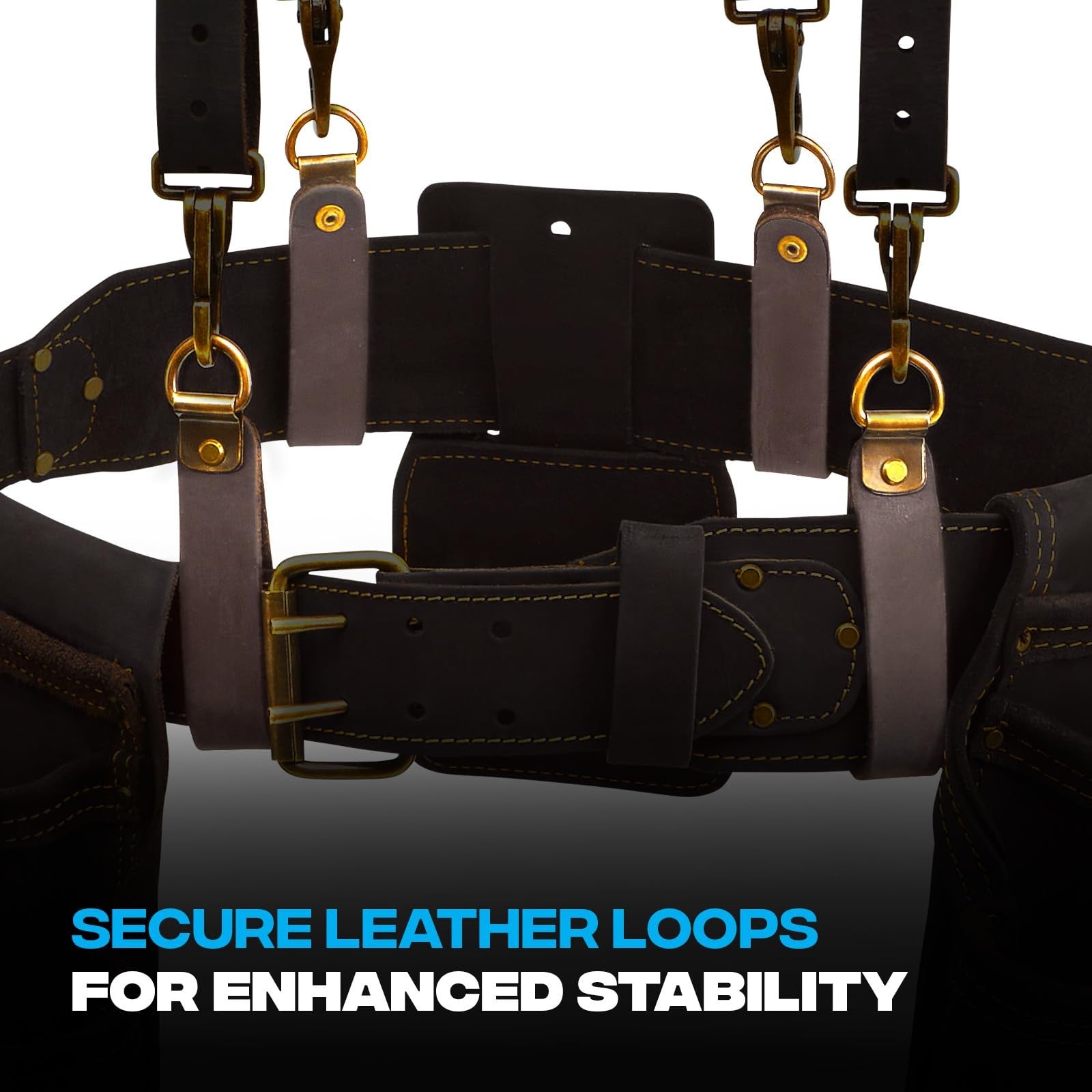 Ox Tools Pro Oil Tanned Leather Tool Belt Suspenders For Men - Heavy Duty