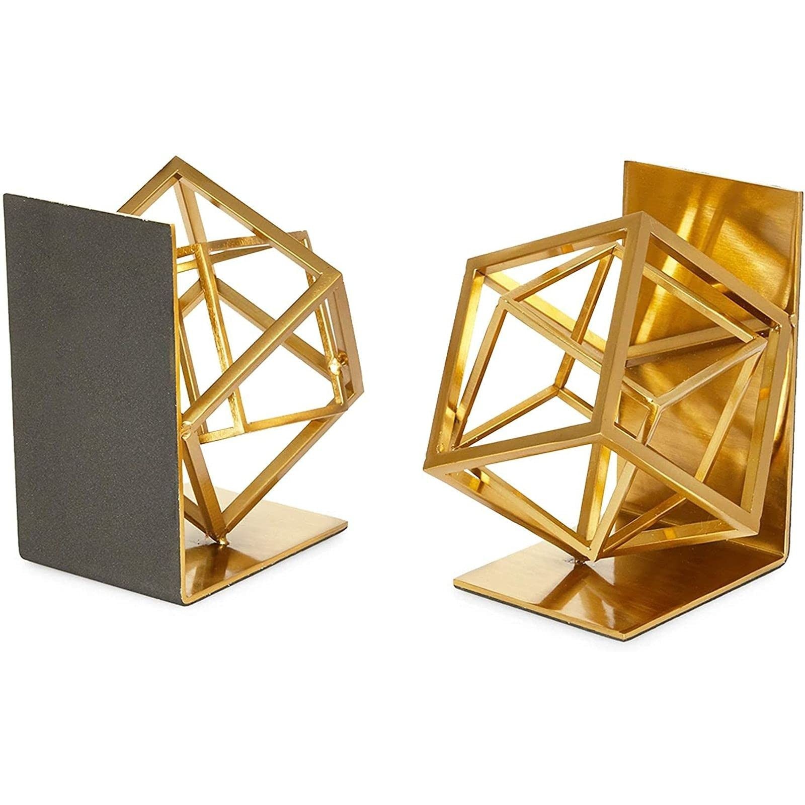 Juvale Gold Bookends - Heavy-Duty Metal Book Ends For Bookshelf Decor -