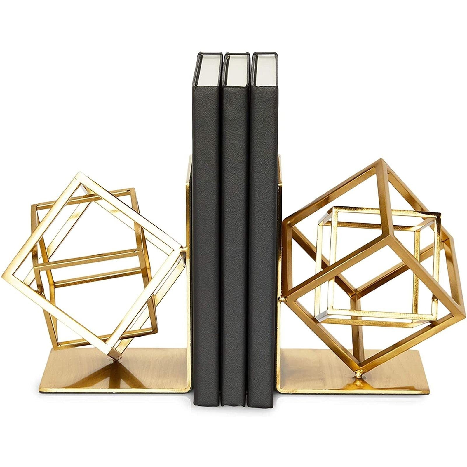 Juvale Gold Bookends - Heavy-Duty Metal Book Ends For Bookshelf Decor -