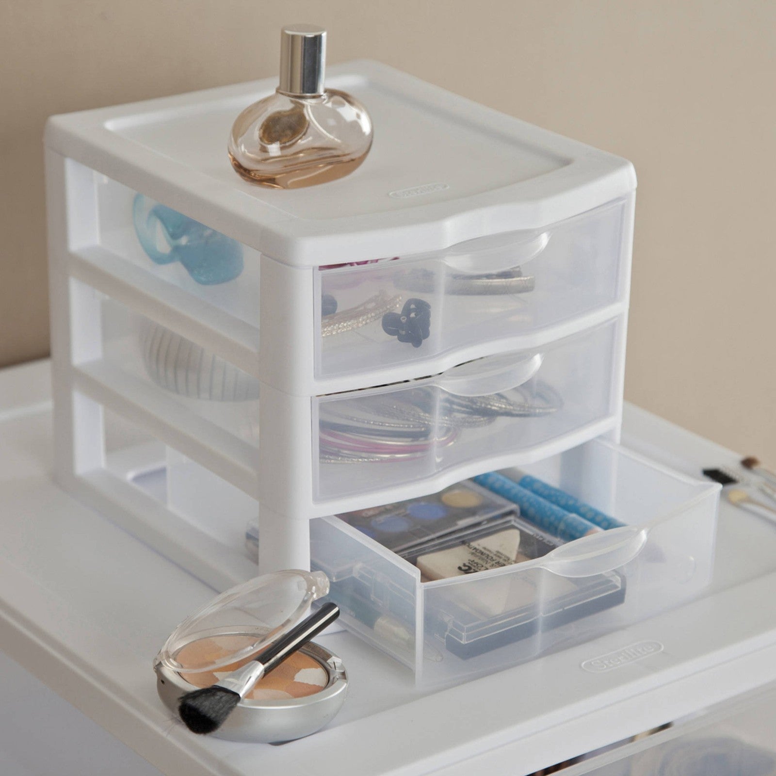 Tribello 3 Drawer Plastic Storage Mini Drawer Unit White Frame Clear Drawers