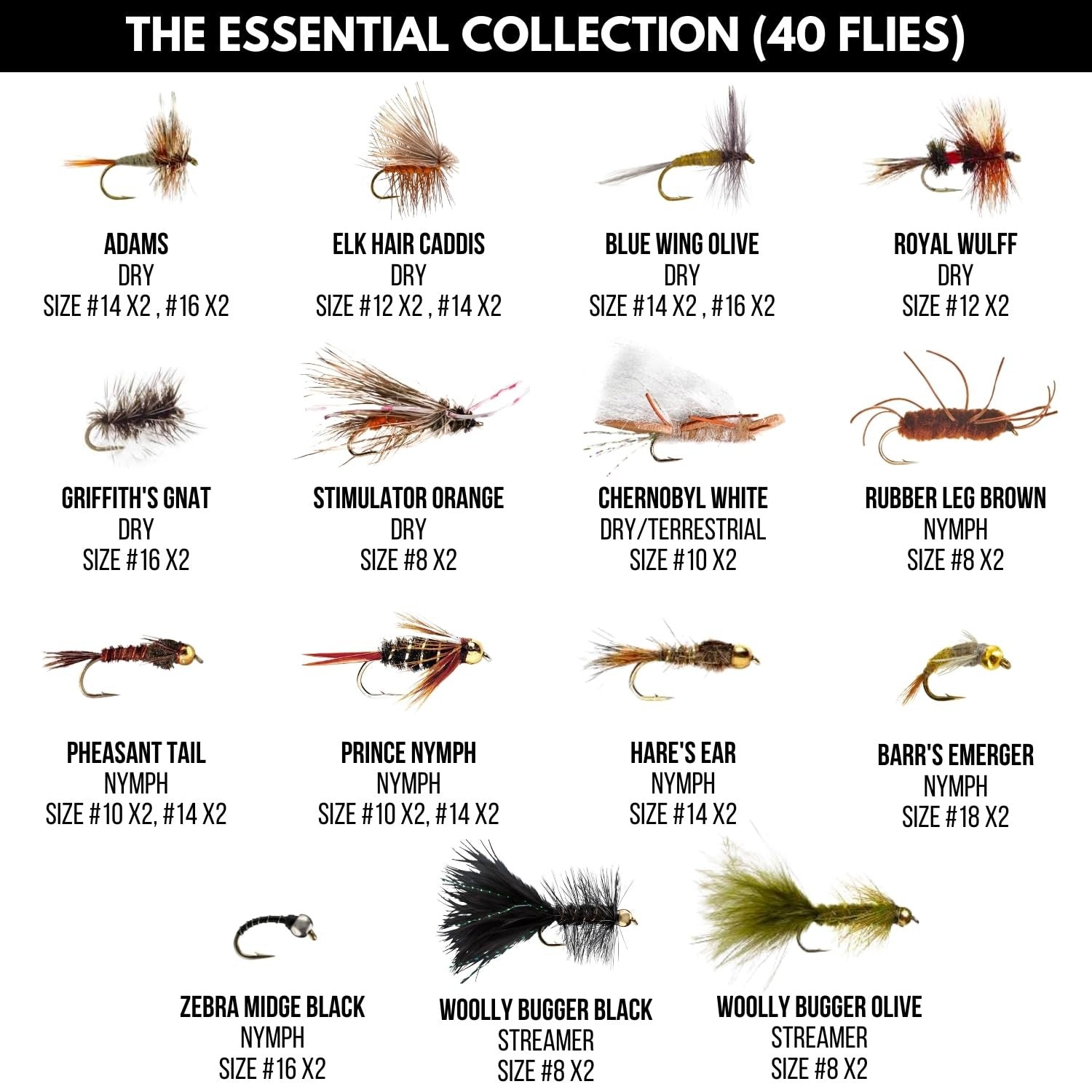 Ventures Fly Co. 40 Premium Hand Tied Fly Fishing Flies Assortment Fly Included