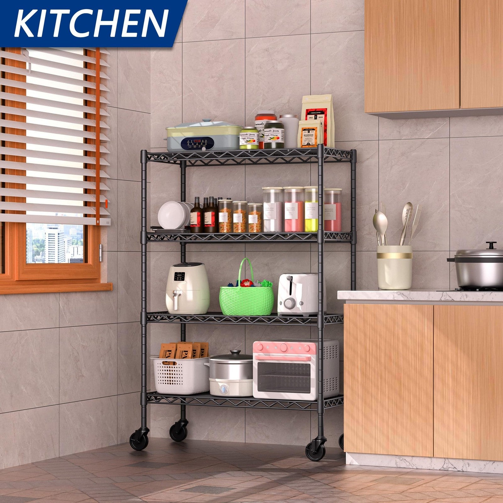 Soywey 4-Shelf Adjustable Heavy Duty Storage Shelving Unit On 4 Wheel Casters