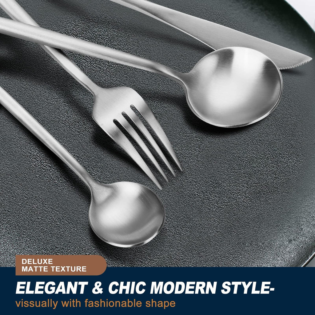 Euirio 48-Piece Matte Silverware Set Steak Knives Flatware Set For 8 Stainless
