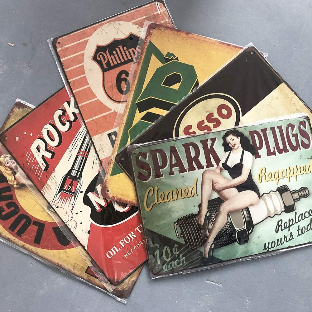Panguru 35 Pieces Reproduced Vintage Tin Signs Gas Oil Retro Advert Antique