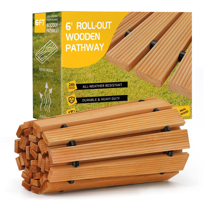 Tonahutu 6Ft Wooden Garden Pathway Roll Out Wooden Curved Pathway