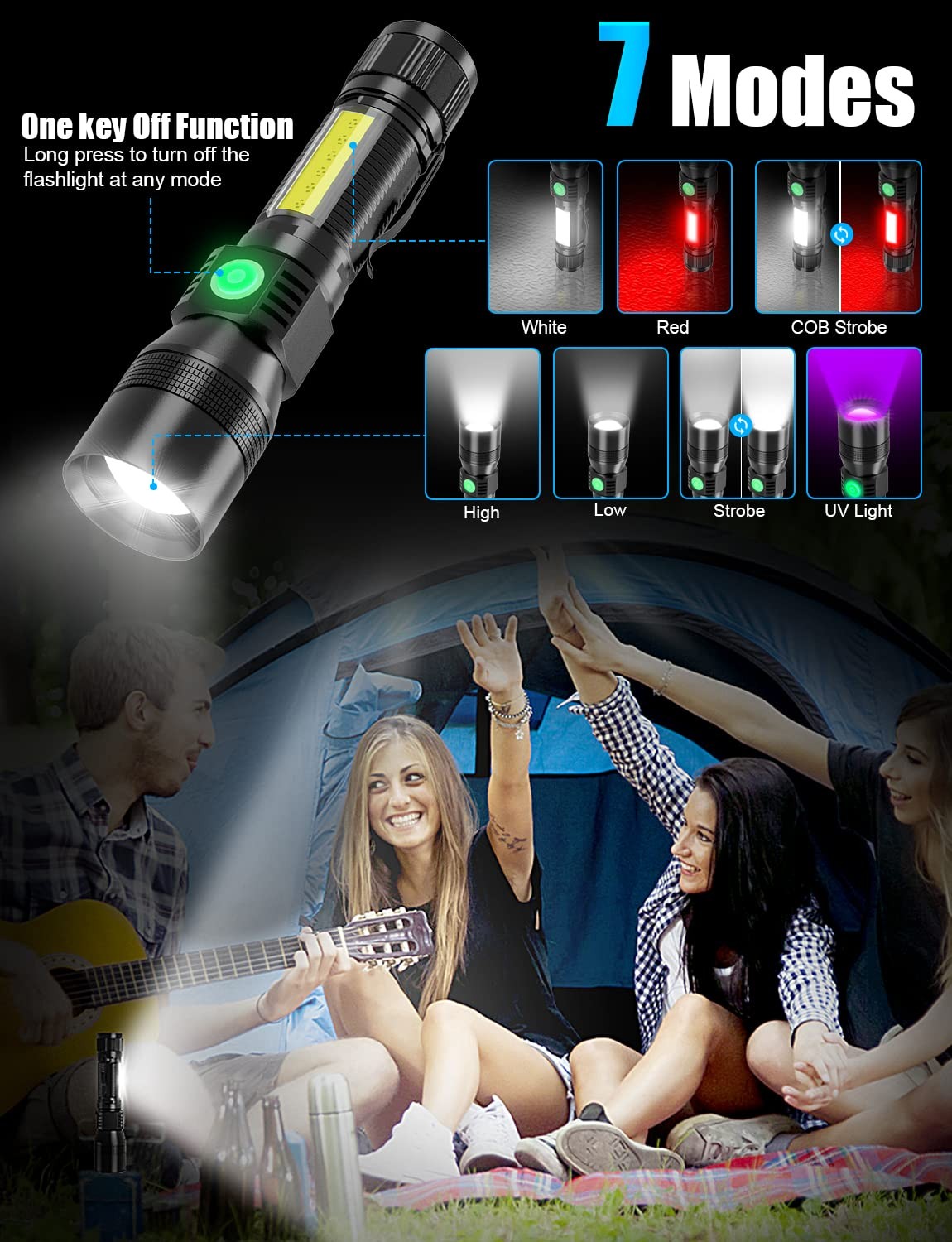 Vnina Uv Rechargeable Flashlights Tactical1000 High Lumens 3 In 1 Led Black