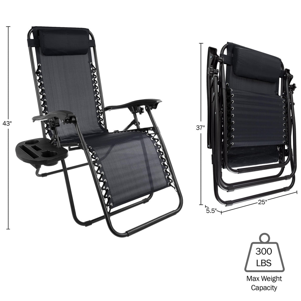 Zero Gravity Chairs - Set Of 2 Outdoor Chairs Side Tables 2 Cupholders Phone