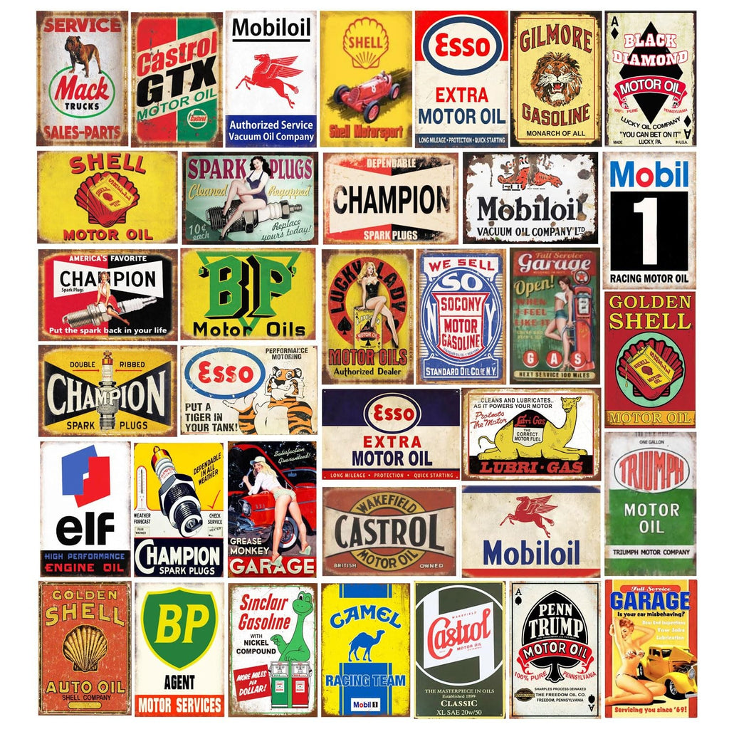 Panguru 35 Pieces Reproduced Vintage Tin Signs Gas Oil Retro Advert Antique