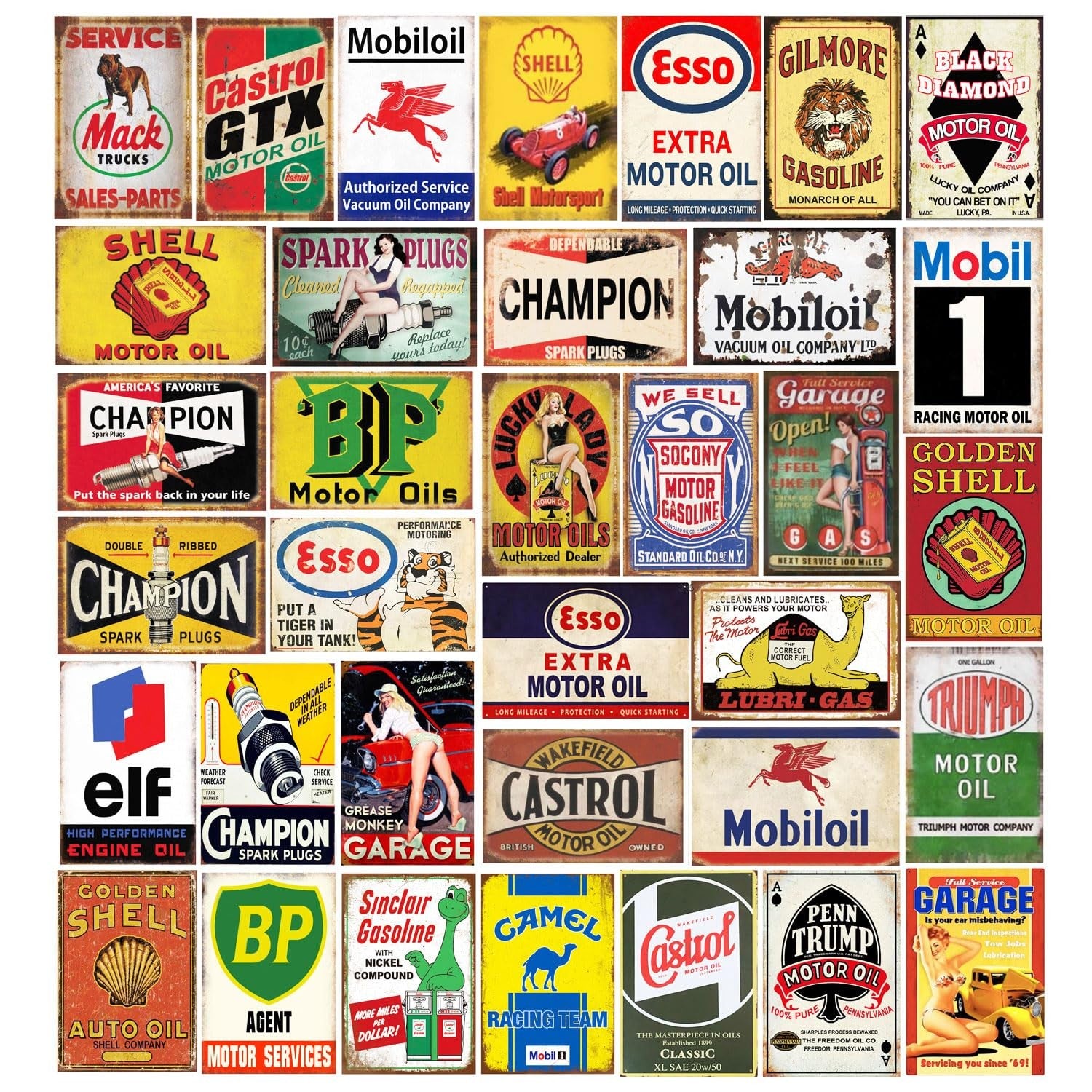 Panguru 35 Pieces Reproduced Vintage Tin Signs Gas Oil Retro Advert Antique