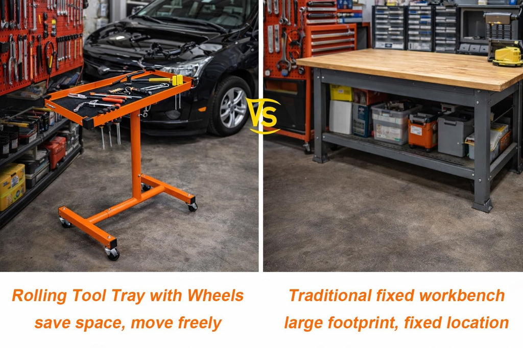 A A In Mechanics Rolling Work Table Adjustable Mobile Tray Table For Shop