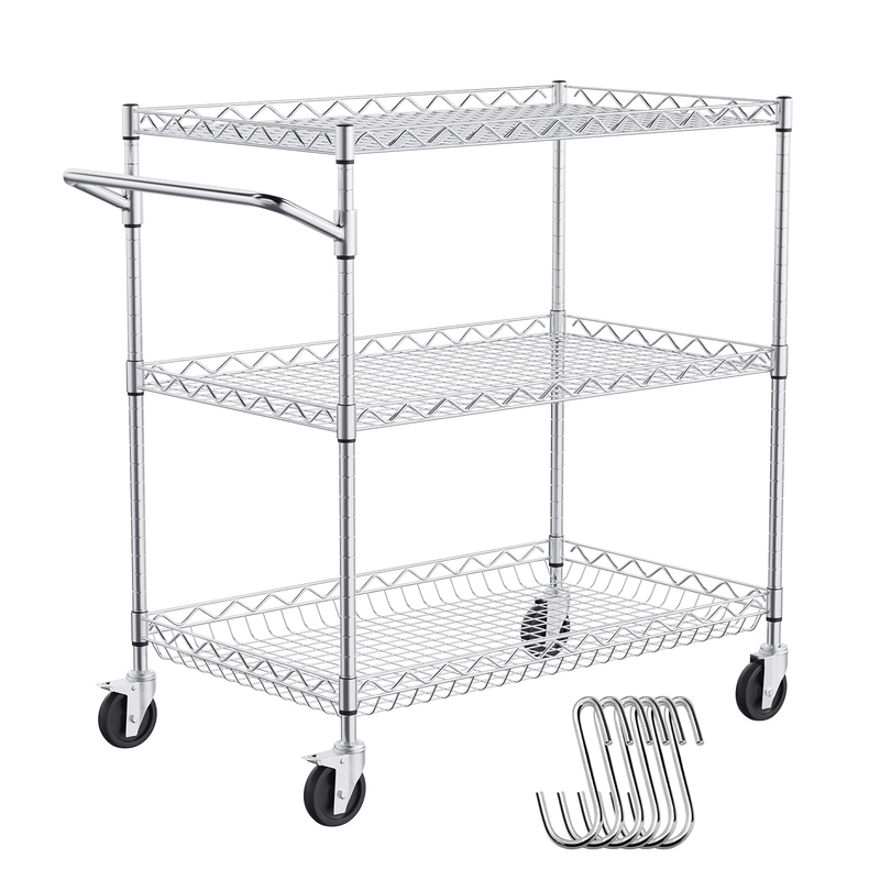 Vevor Kitchen Utility Cart 3 Tiers Wire Rolling Table 661 Lbs Capacity Steel