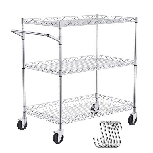 Vevor Kitchen Utility Cart 3 Tiers Wire Rolling Table 661 Lbs Capacity Steel