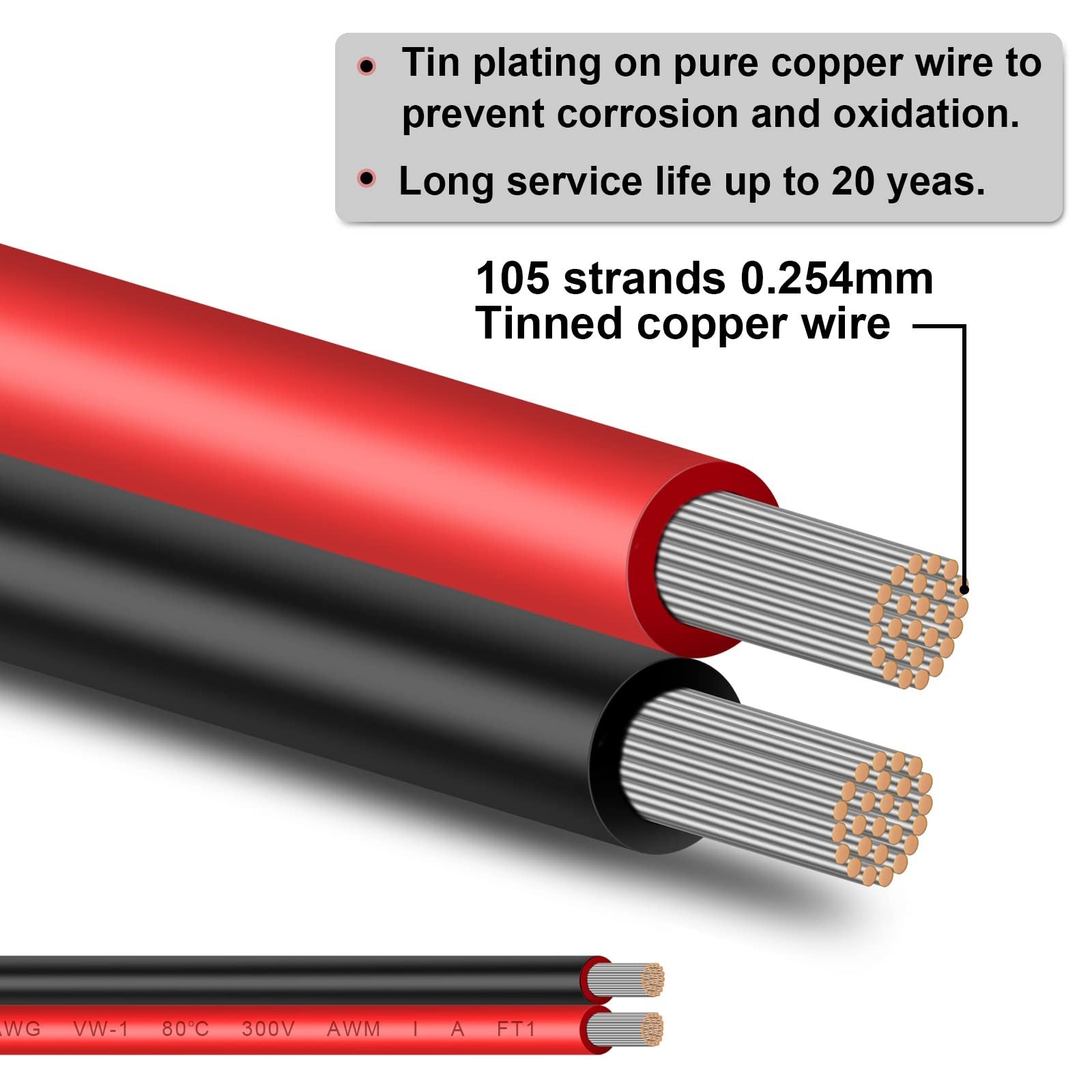 Shirbly 10 Gauge Wire 100Ft Tinned Copper Wire-2 Conductor Parallel Wire