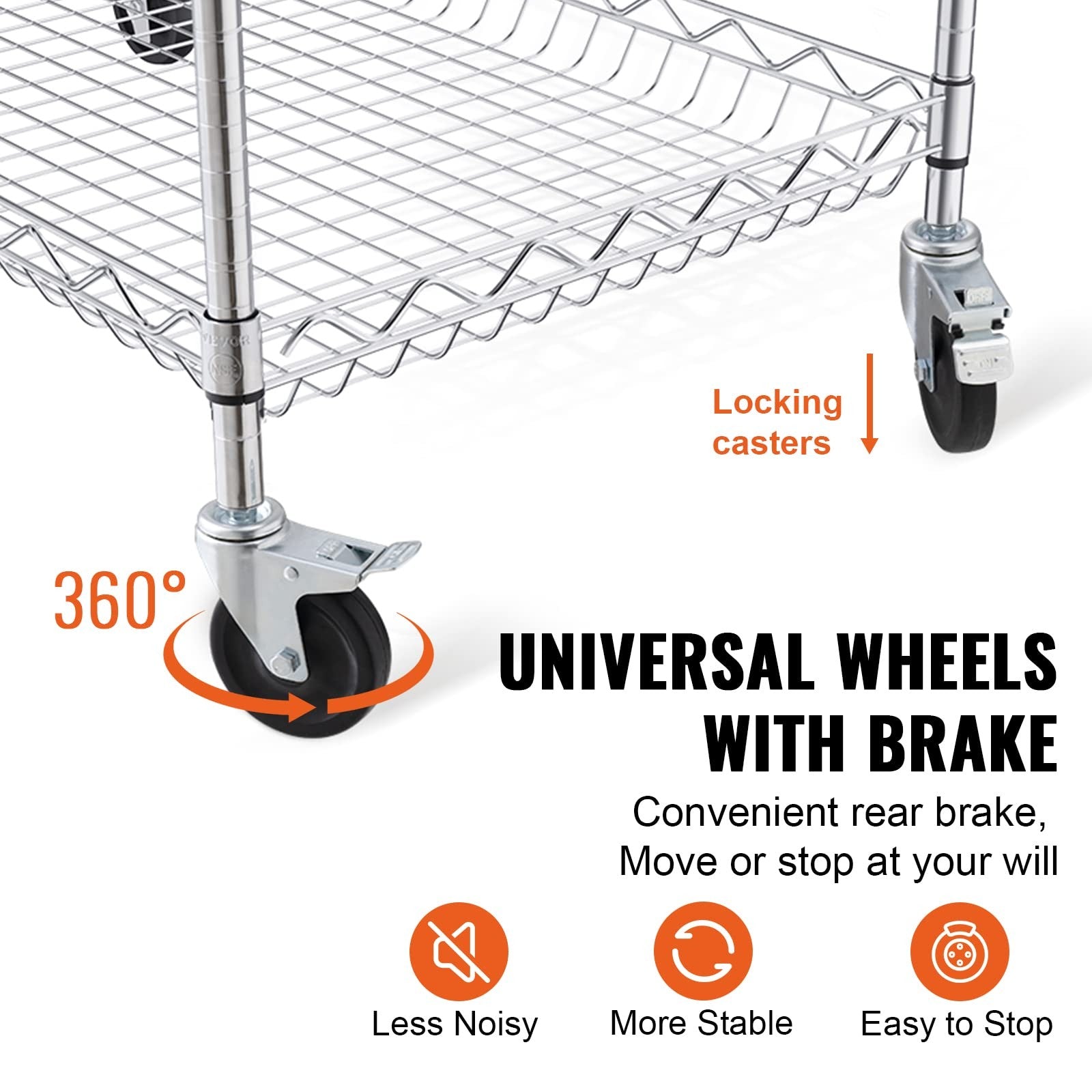 Vevor Kitchen Utility Cart 3 Tiers Wire Rolling Table 661 Lbs Capacity Steel