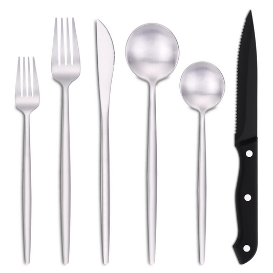 Euirio 48-Piece Matte Silverware Set Steak Knives Flatware Set For 8 Stainless