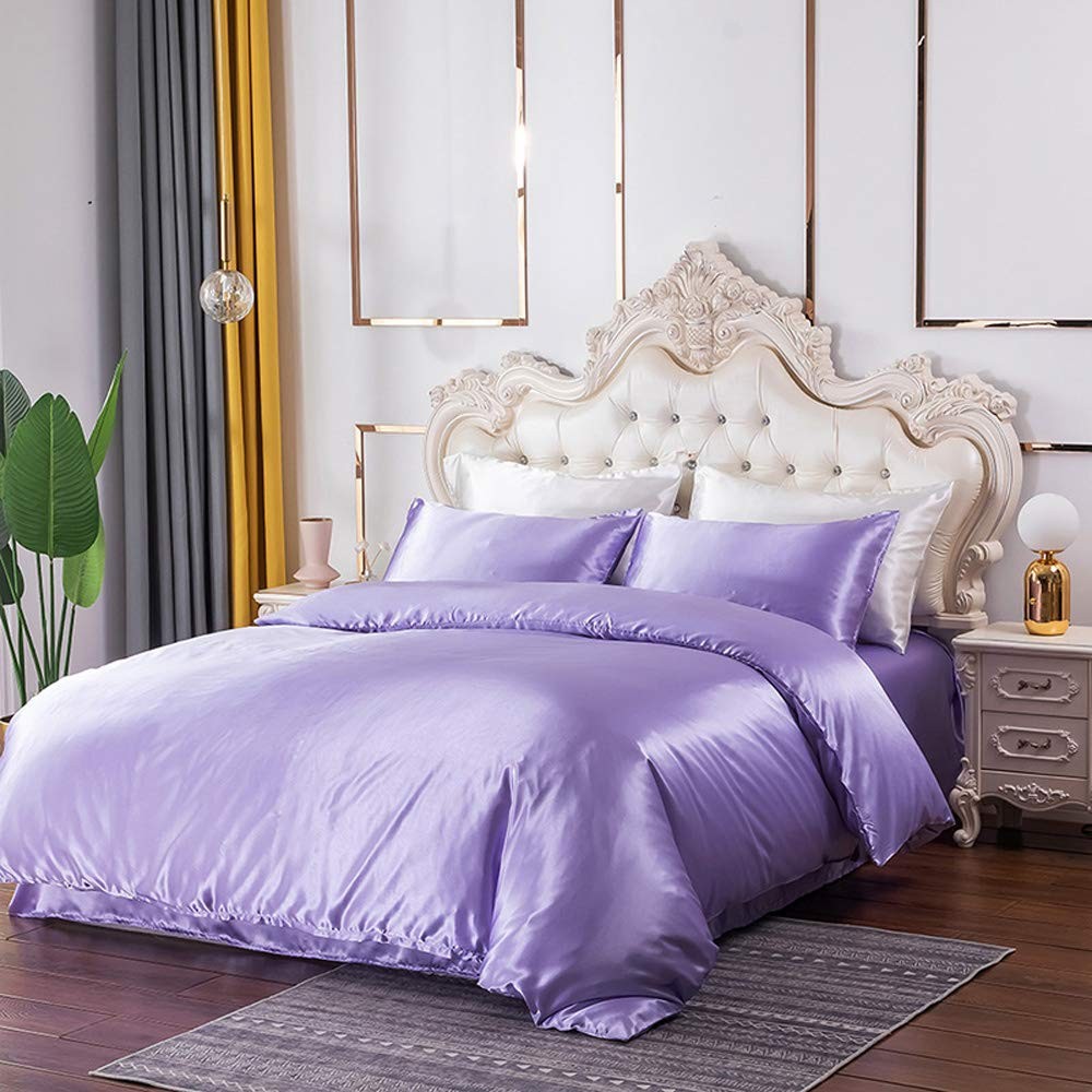 Erosebridal Violet Comforter Cover King Silk Like Satin Duvet Cover Set Summer