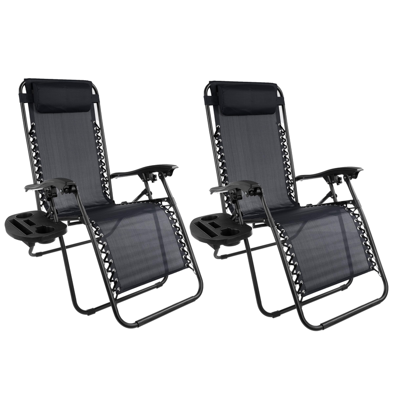 Zero Gravity Chairs - Set Of 2 Outdoor Chairs Side Tables 2 Cupholders Phone