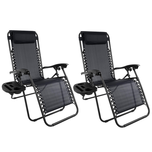 Zero Gravity Chairs - Set Of 2 Outdoor Chairs Side Tables 2 Cupholders Phone