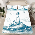 Erosebridal Lighthouse Fitted Sheet Twin Size Nautical Bedding Set Sea Wave