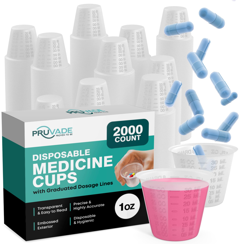 2000 Pack - 1 Oz. Pruvade Disposable Medicine Cups Graduated Dosage Lines For