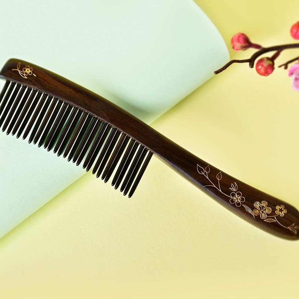 Tan Mujiang Wooden Hair Comb Wide-Tooth Inserted Teeth For Women Curly Hair