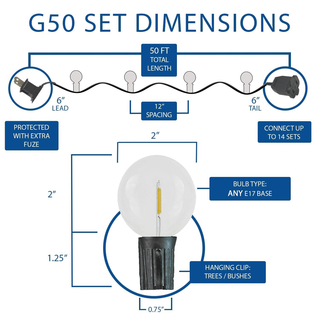 Novelty Lights 50 Feet G50 Led Patio String Light Set 50 Bulbs Warm White