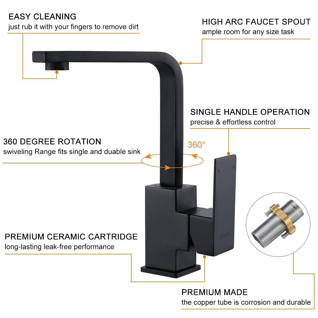 Wowow Single Hole Bar Faucet Black Prep Sink Faucet Single Handle Mini Bar Tap
