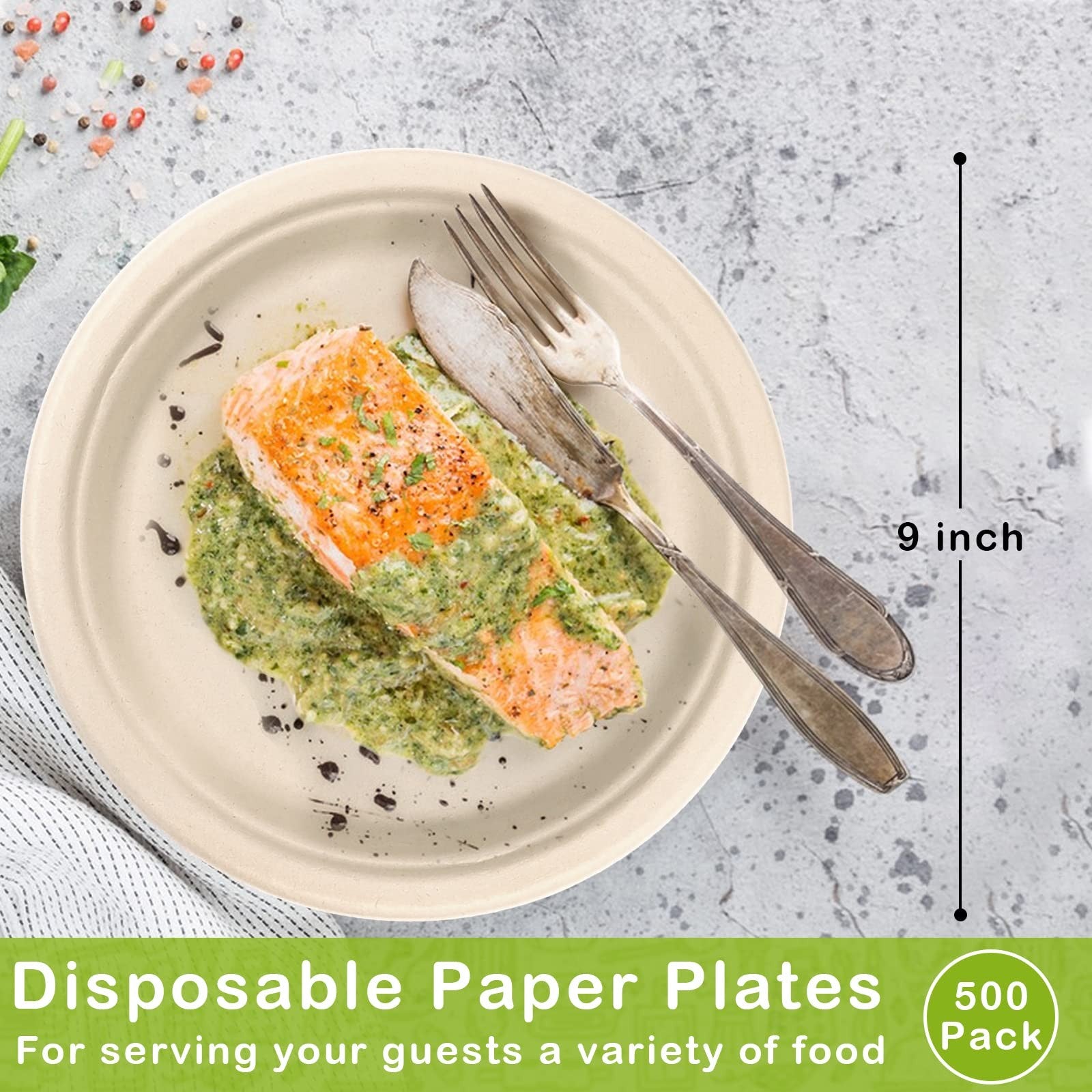 Greenesage 500 Pack Paper Plates 9 Inch Bulk 100 Compostable Disposable Plates