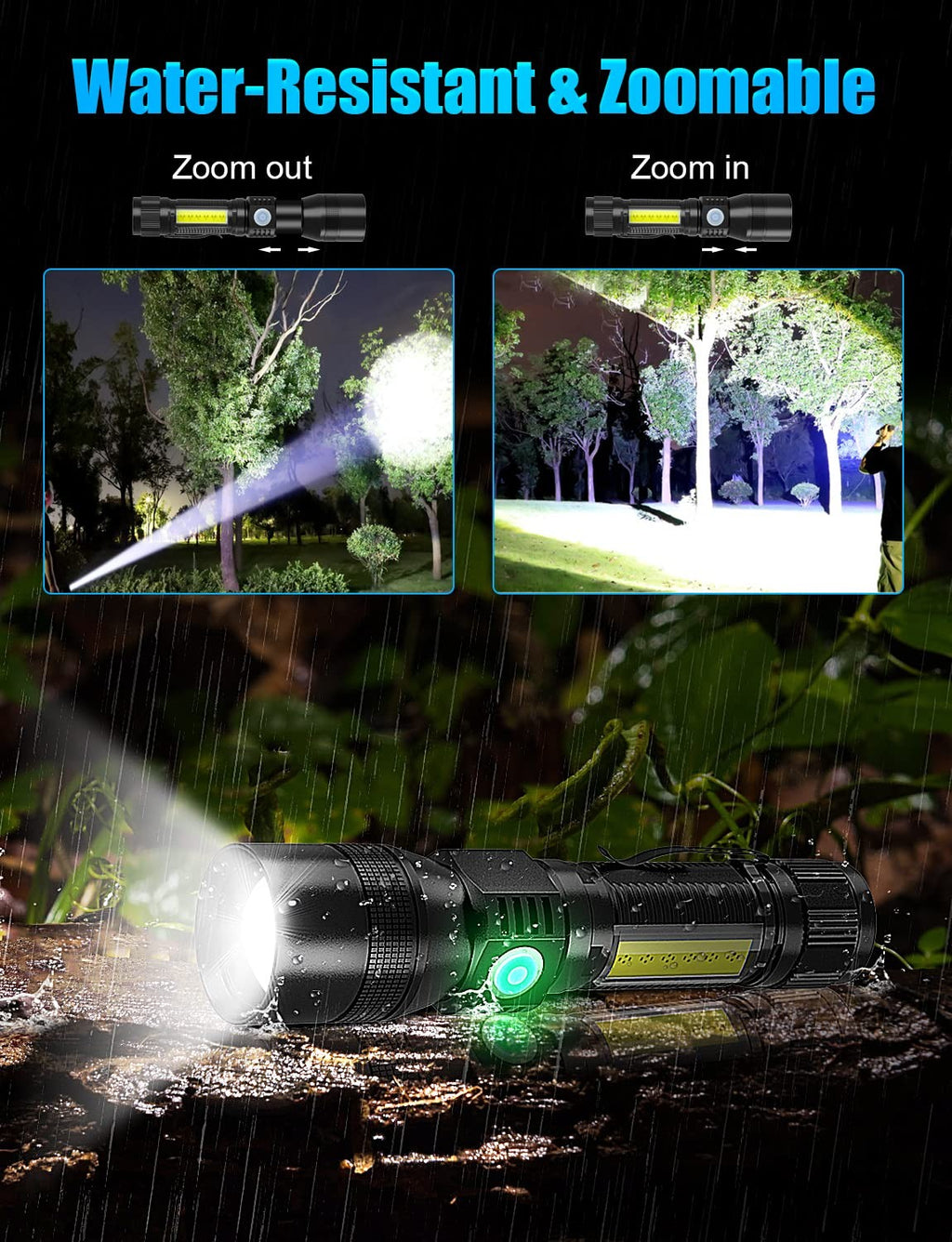 Vnina Uv Rechargeable Flashlights Tactical1000 High Lumens 3 In 1 Led Black