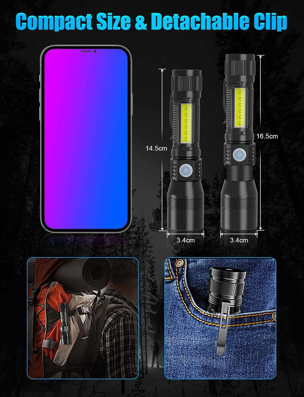 Vnina Uv Rechargeable Flashlights Tactical1000 High Lumens 3 In 1 Led Black