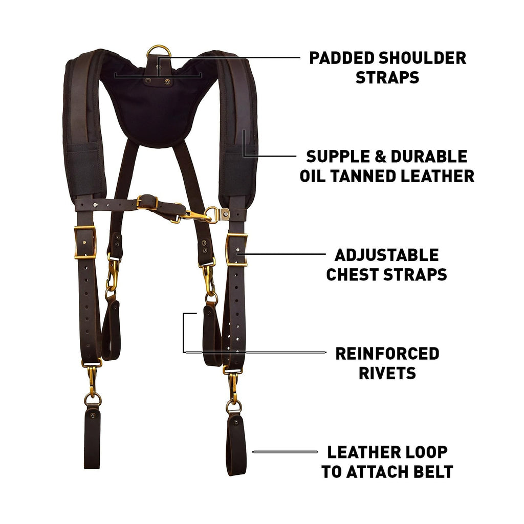 Ox Tools Pro Oil Tanned Leather Tool Belt Suspenders For Men - Heavy Duty