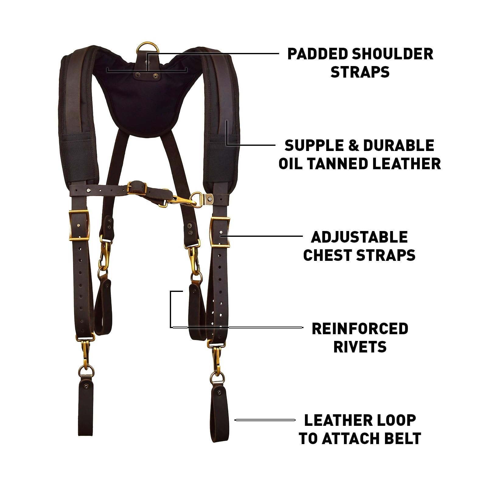 Ox Tools Pro Oil Tanned Leather Tool Belt Suspenders For Men - Heavy Duty