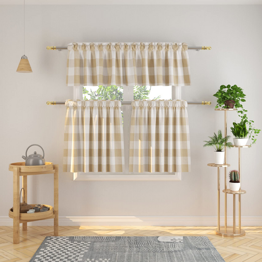 Natus Weaver 3 Pc Cotton Classic Country Farmhouse Kitchen Window Curtain