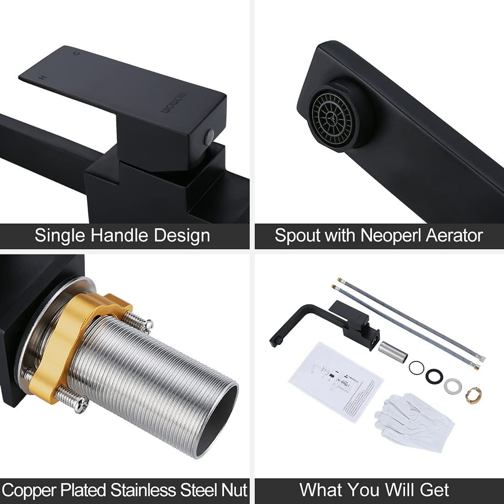 Wowow Single Hole Bar Faucet Black Prep Sink Faucet Single Handle Mini Bar Tap