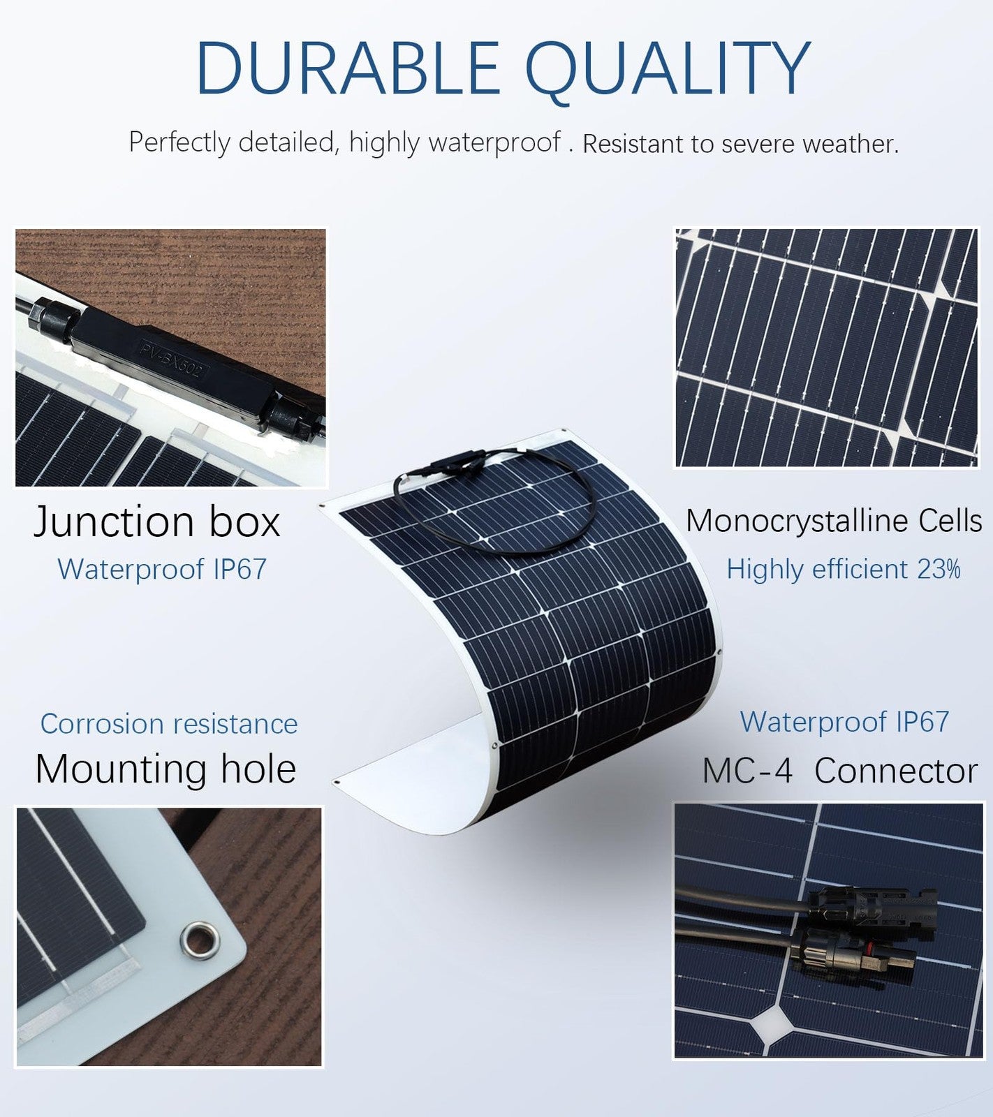 Xinpuguang Flexible Solar Panel 100W 12V Monocrystalline Solar Kit Hightweight