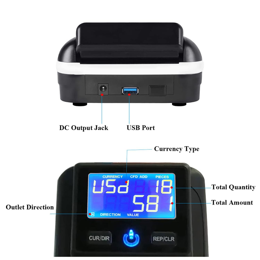 Winb Portable Counterfeit Bill Detector Machine Automatic 4-Way Direction Usd