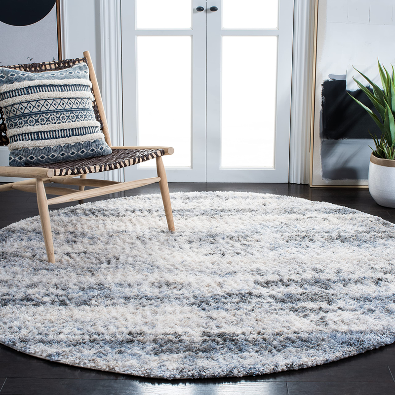 Safavieh Berber Shag Collection 67 Round Ivory/Grey Ber273A Modern Abstract