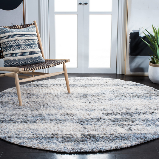 Safavieh Berber Shag Collection 67 Round Ivory/Grey Ber273A Modern Abstract