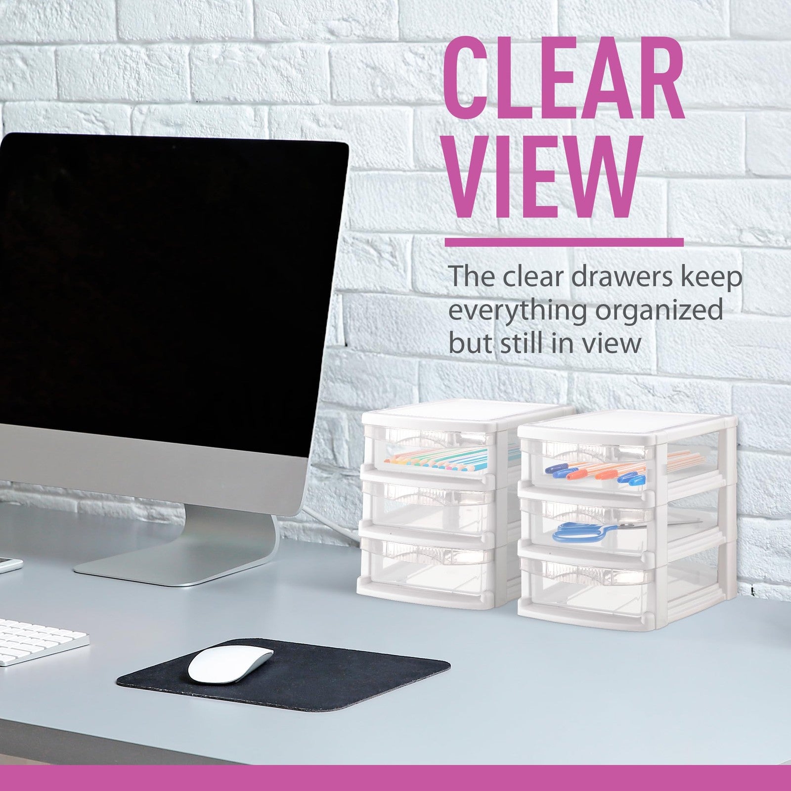 Tribello 3 Drawer Plastic Storage Mini Drawer Unit White Frame Clear Drawers