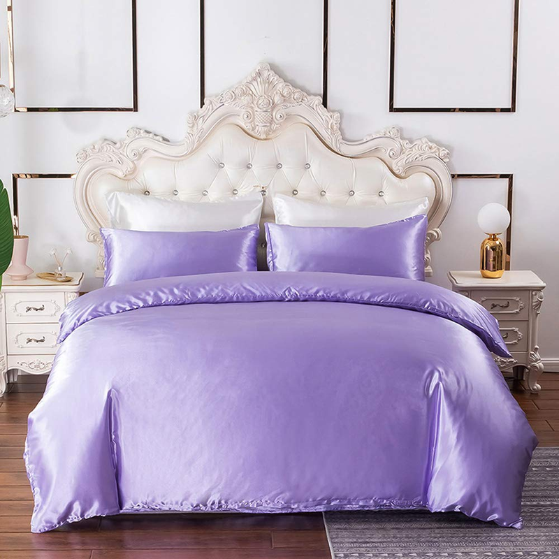 Erosebridal Violet Comforter Cover King Silk Like Satin Duvet Cover Set Summer