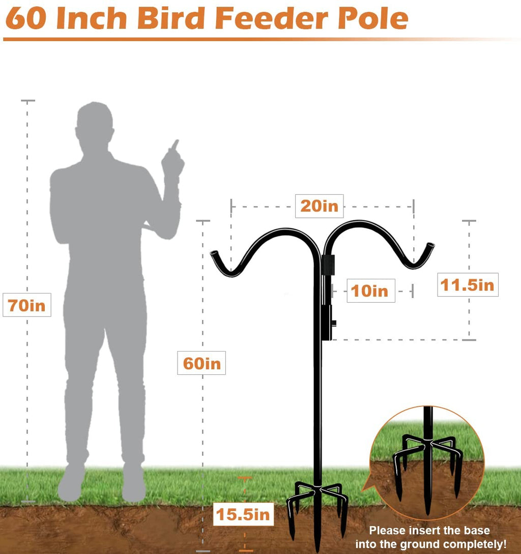 Anbaimei 60 Inch Double Shepherds Hook For Outdoor 5 Prong Base Adjustable